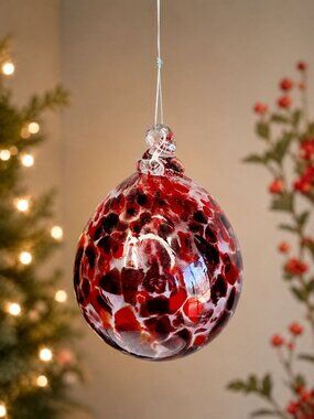 Hand Blown Red Witch Ball Spirit Friendship Ball Art Glass Ornament 4"